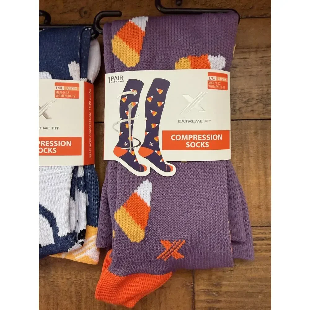 Extreme Fit Compression Socks L/XL Halloween 3 Pairs Pumpkin Ghost Candy Corn